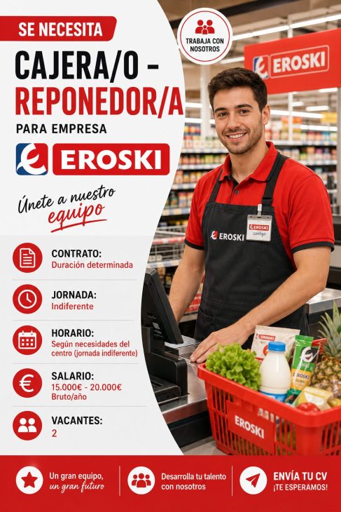 Se necesita cajera/o – reponedor/a para Eroski