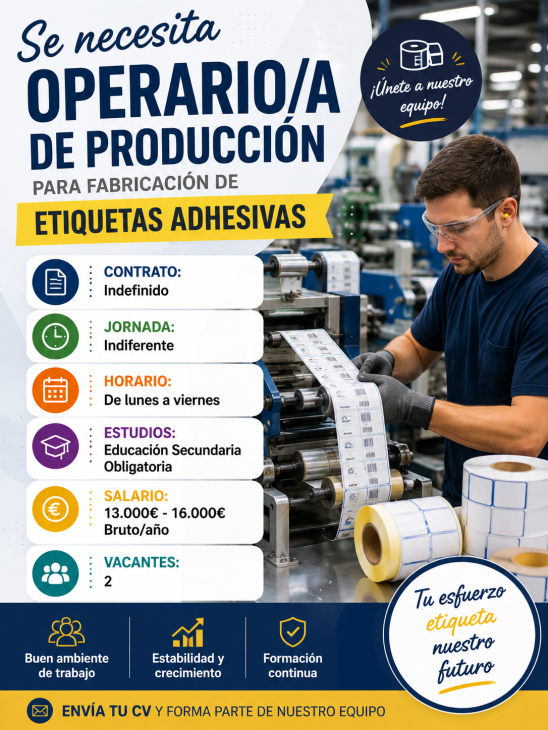 Se necesita operario/a de producción para fabricación de etiquetas adhesivas