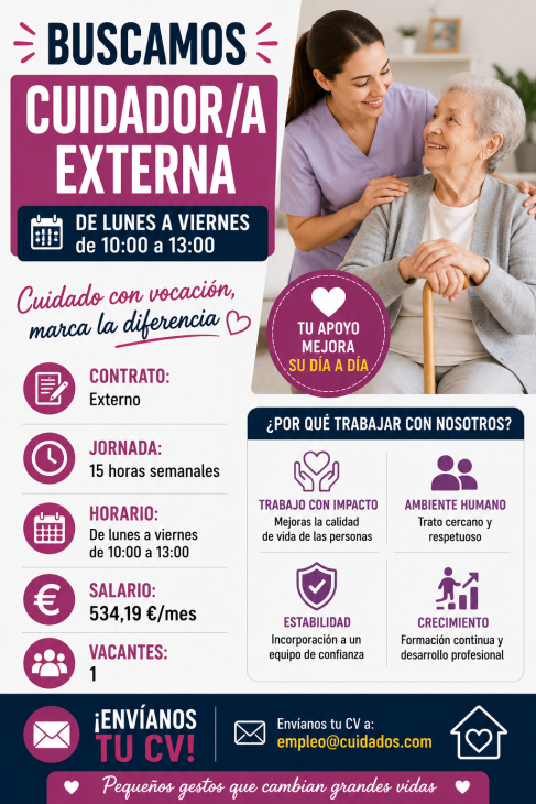 Cuidador/a Externa De Lunes a Viernes de 10:00 a 13:00