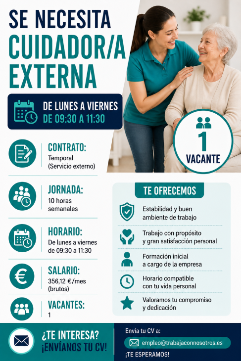 Cuidador/a Externa De Lunes a Viernes de 09:30 a 11:30 |