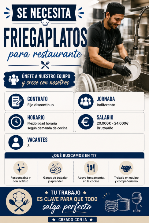 Se necesita friegaplatos  para restaurante