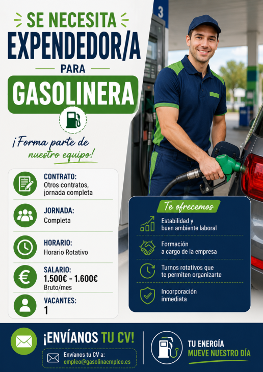 Se necesita expendedor/a para gasolinera