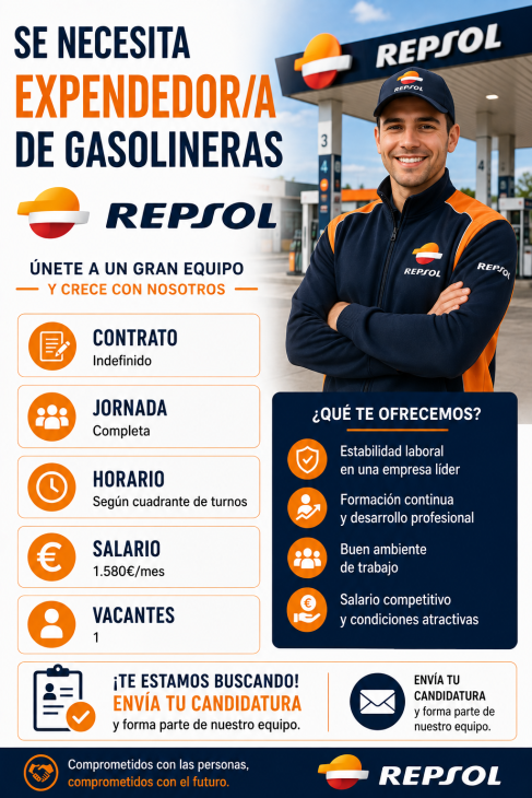 Se necesita expendedor/a de gasolineras Repsol
