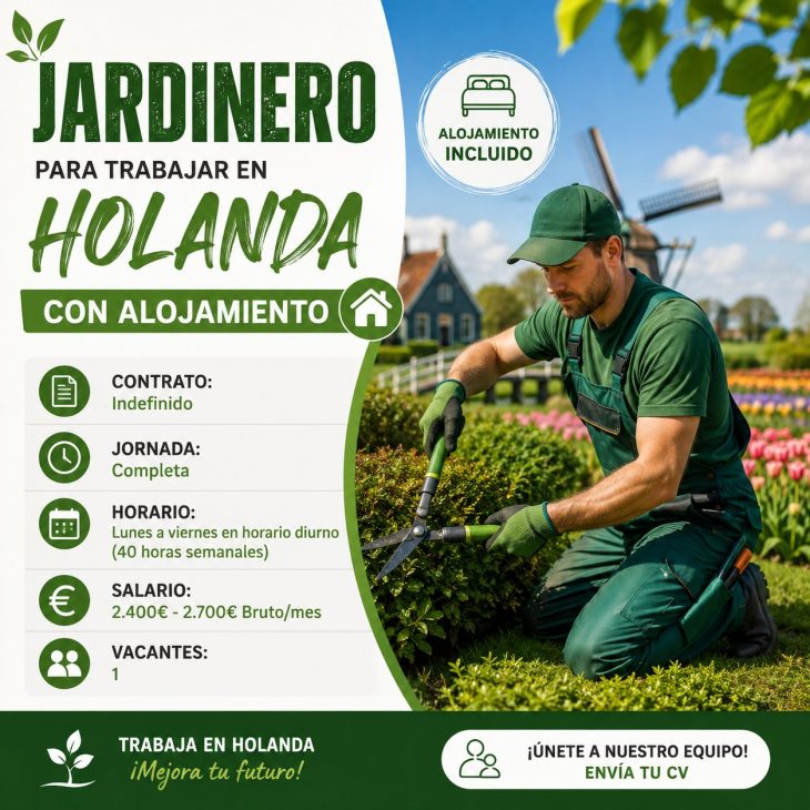 Jardinero para trabajar en  Holanda con alojamiento