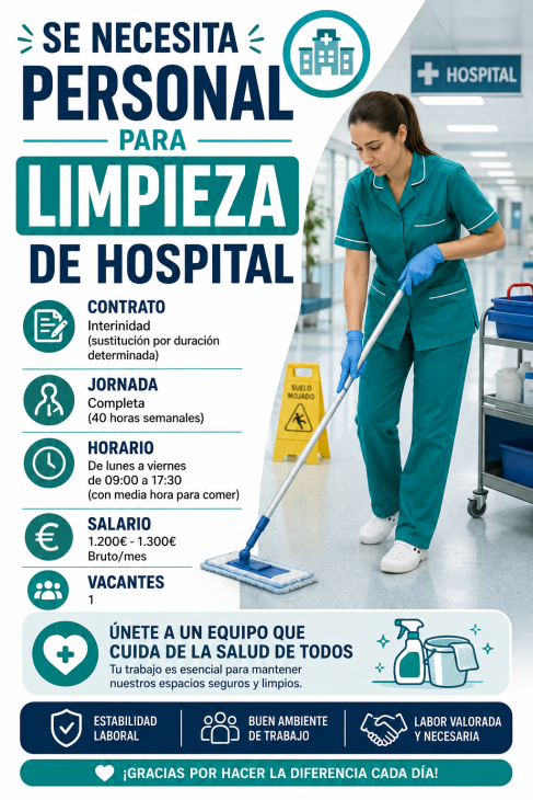 Se necesita personal para limpieza de hospital