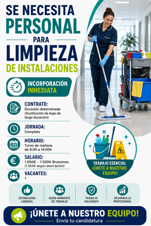 Se necesita personal para limpieza de instalaciones