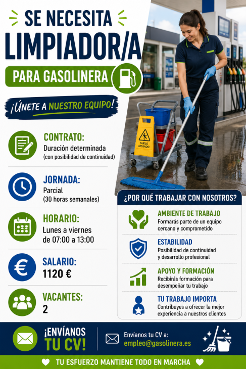 Se necesita limpiador/a para gasolinera