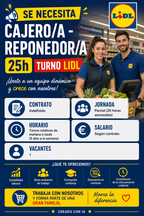 Se necesita cajero/a – reponedor/a 25h turno Lild
