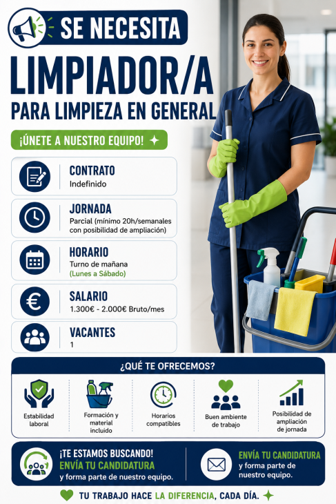 Se necesita limpiador/a para limpieza en general
