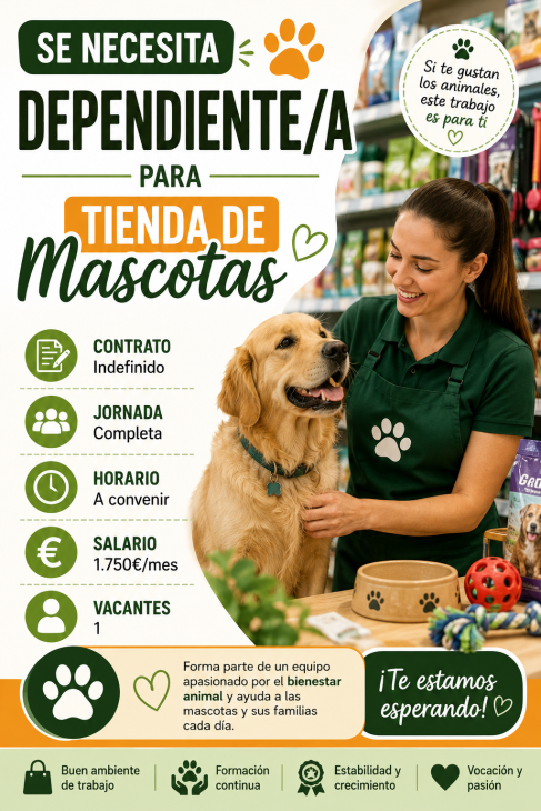 Se necesita dependiente/a para tienda de mascotas
