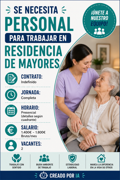 Se necesita personal para trabajar en residencia de mayores