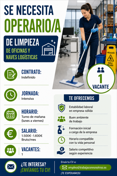 Operario/a de limpieza de oficinas y naves logísticas