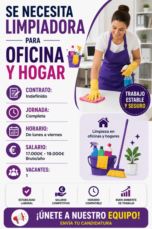 Se necesita limpiadora para oficina y hogar