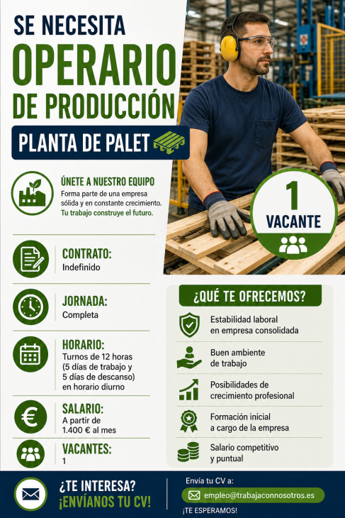 Se necesita operario de producción planta de pellets