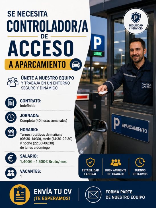 Se necesita controlador/a de acceso a aparcamiento