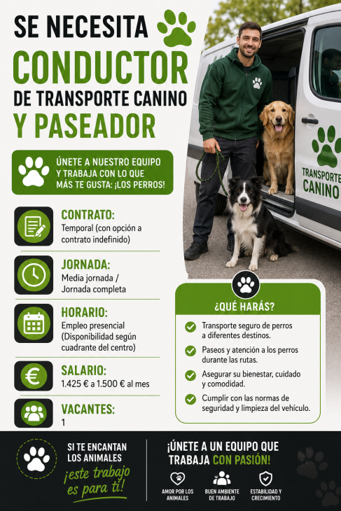 Se necesita conductor de transporte canino y Paseador