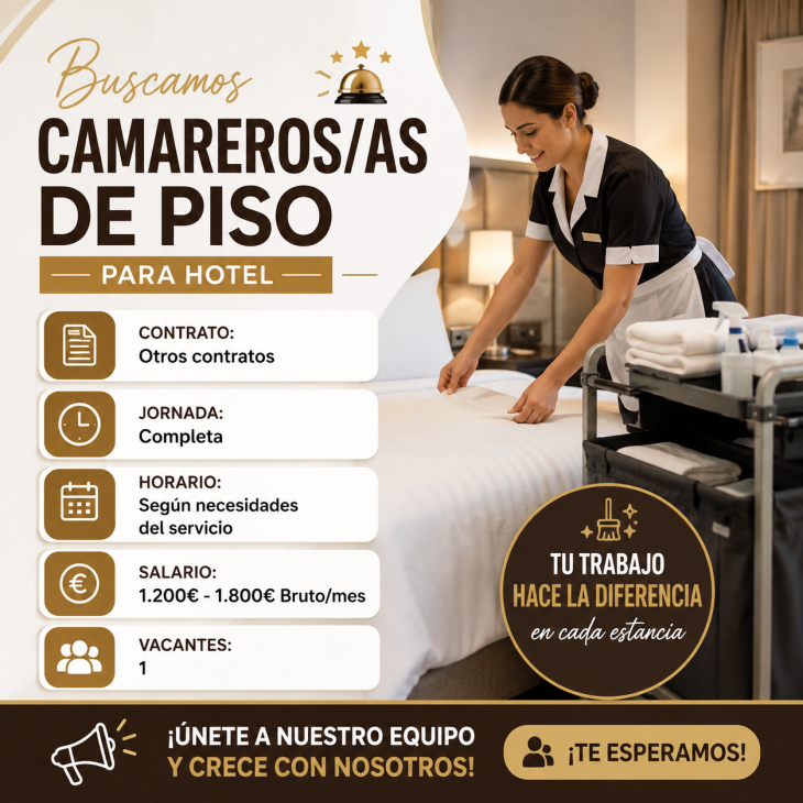 Buscamos camareros/as de piso para hotel
