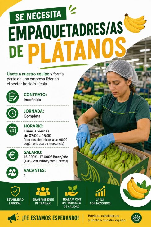Se necesita empaquetadores/a de plátanos