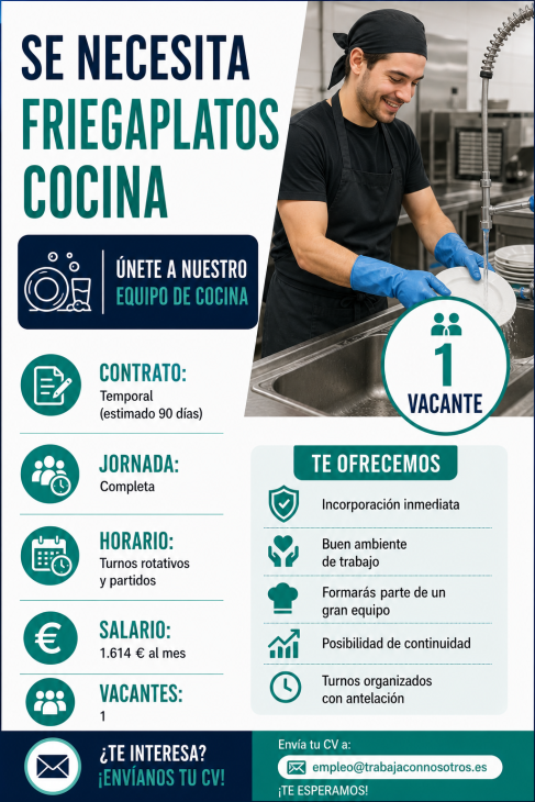 Se necesita friegaplatos cocina