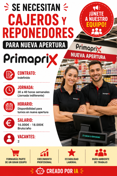 Se necesitan cajeros y reponedores para nueva apertura Primaprix