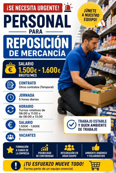 Se necesita urgente personal para reposición de mercancía