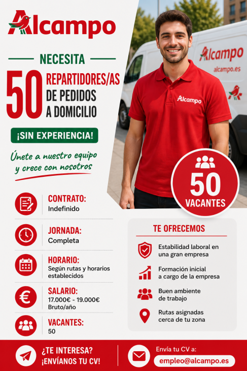 Alcampo  necesita 50 repartidores/as de pedidos a domicilio (Sin experiencia)