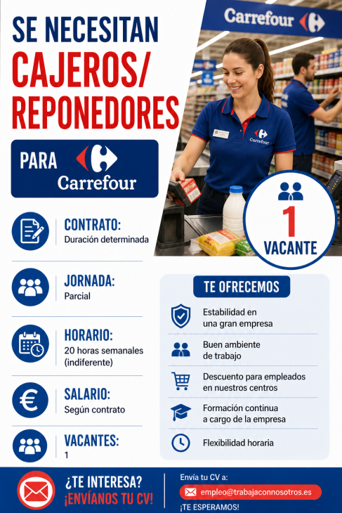 Se necesita cajeros/reponedores para Carrefour