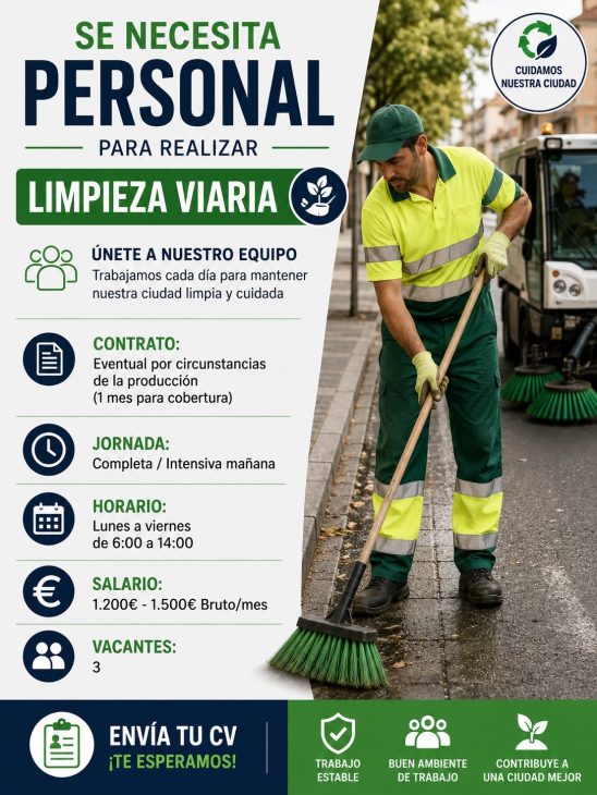 Se necesita personal para realizar limpieza viaria