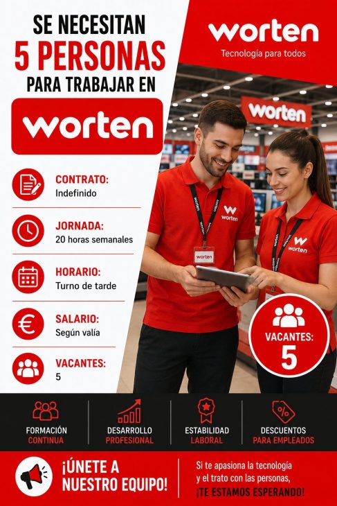 Se necesita 5 personas para trabajar en Worten
