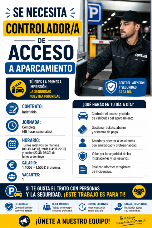Se necesita controlador/a de acceso a aparcamiento