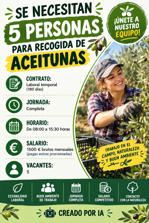 Se necesita 5 personas para recogida de aceitunas