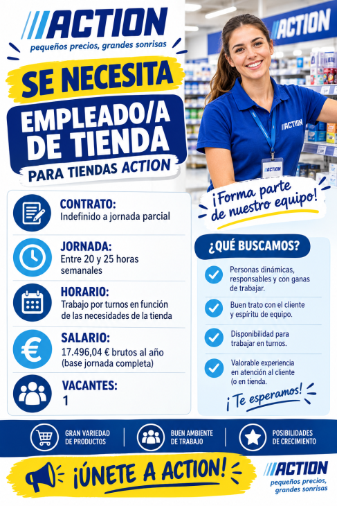 Se necesita empleado de tienda para tiendas Action