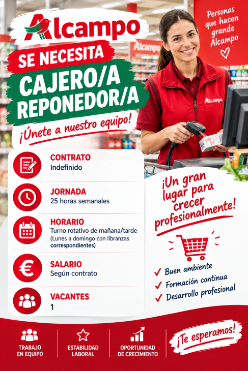 Se necesita cajero/a reponedor/a para Alcampo