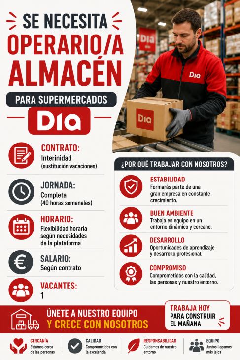 Operario/a Almacén para supermercados Dia