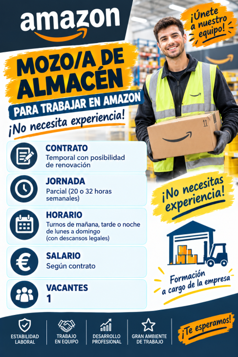 Amazon necesita mozo/a de almacén para trabajar, no necesita experiencia