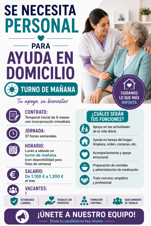 Se necesita personal para ayuda en domicilio turno de mañana