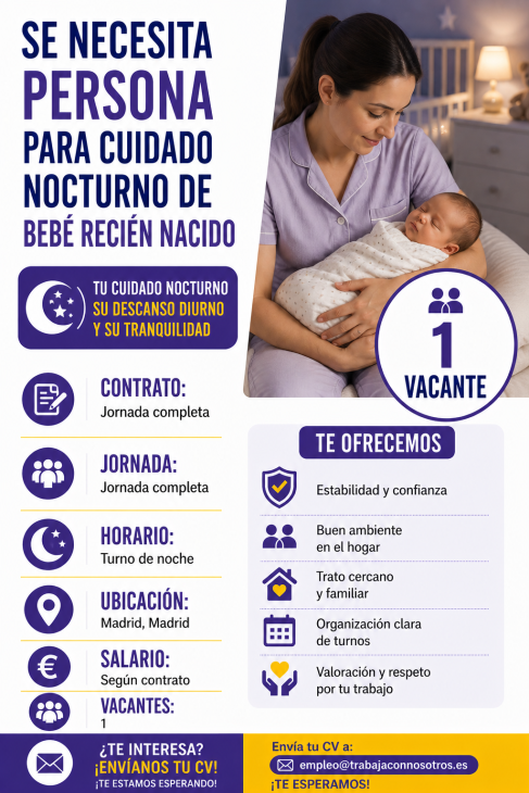 Se necesita persona para cuidado nocturno de bebé recién nacido