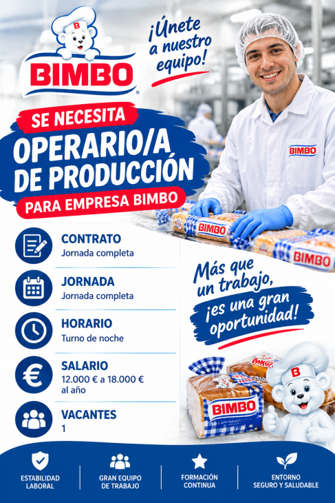 Se necesita operario de producción para empresa Bimbo