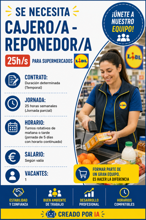 Cajero/a – Reponedor/a 25h/s para supermercados Lidl