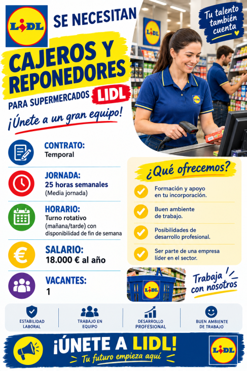 Se necesitan cajeros y reponedores para supermercados Lidl