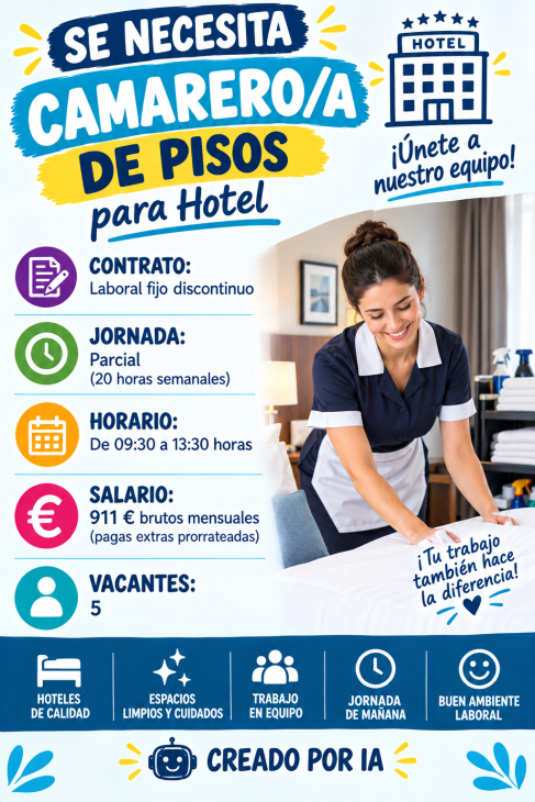 Se necesita camarero/a de pisos para Hotel