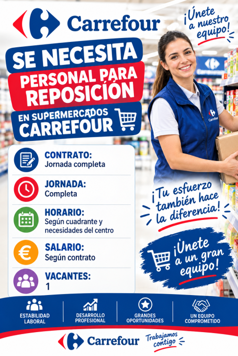 Se necesita personal para reposición en supermercados Carrefour