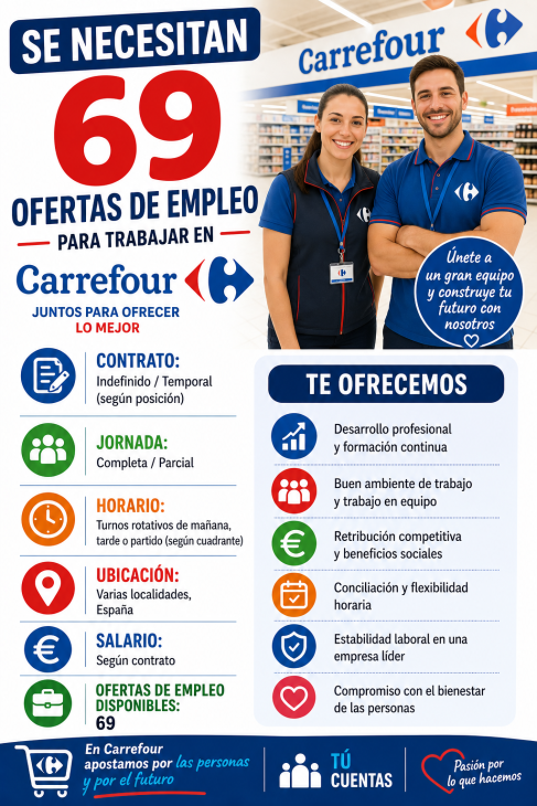 69 ofertas de empleo para trabajar en Carrefour para toda España