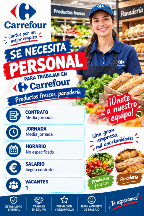 Se necesita personal para trabajar en Carrefour (Productos frescos, panadería)