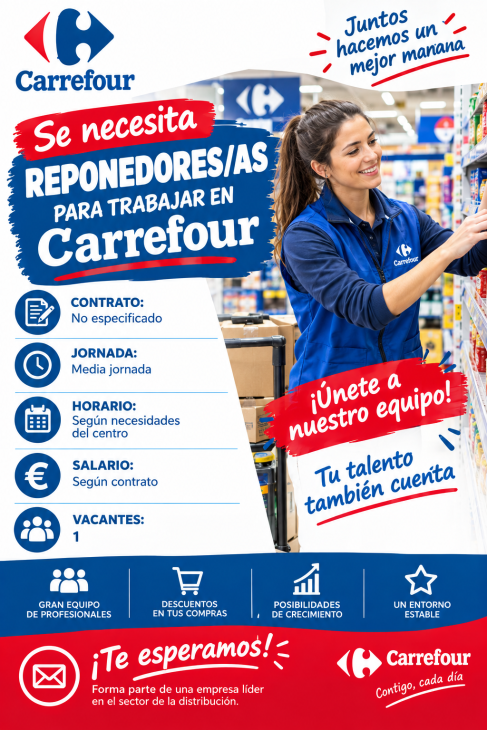 Se necesita reponedores/as para trabajar en Carrefour