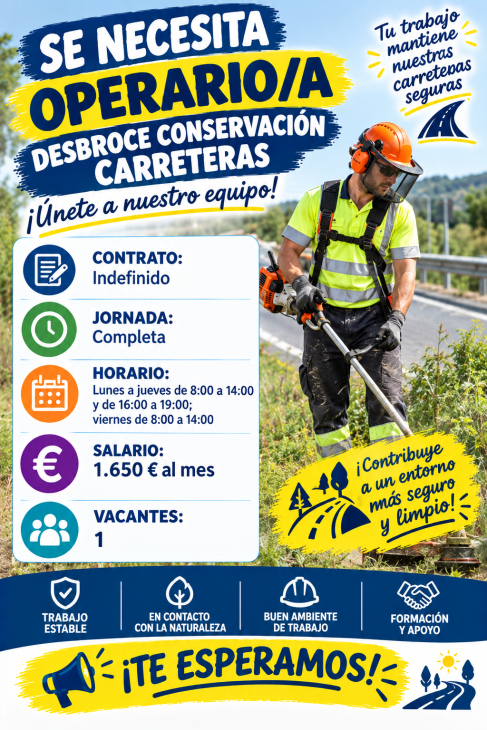 Se necesita operario/a desbroce conservación carreteras