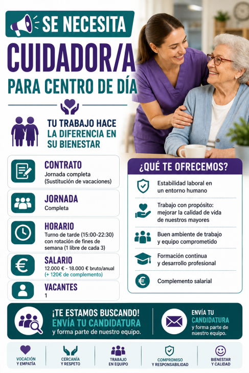 Se necesita cuidador/a para centro de día