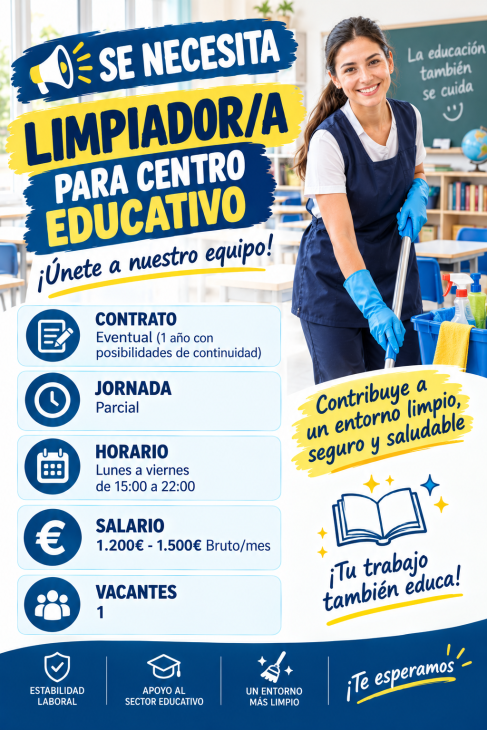 Se necesita limpiador/a para centro educativo
