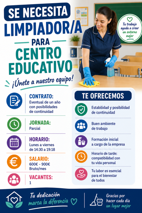Se necesita limpiador/a para centro educativo