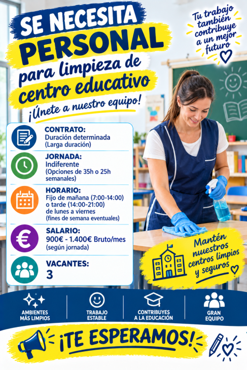 Se necesita personal para limpieza de centro educativo